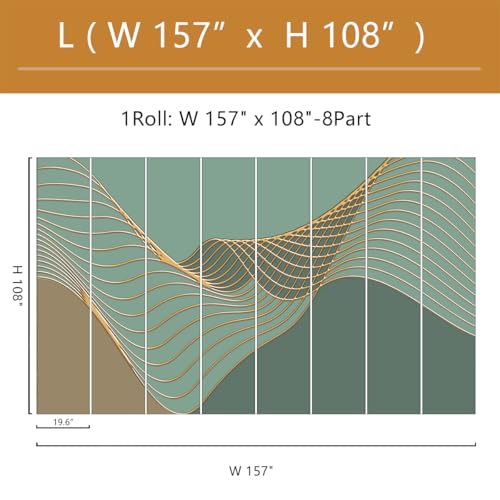 Gold Geometric Line Wallpaper Mural Peel and Stick 157"x108" | Brown and Green Background Abstract Wall Murals for Living Room Bedroom - color: ZZ-020, size: 157" x 108"