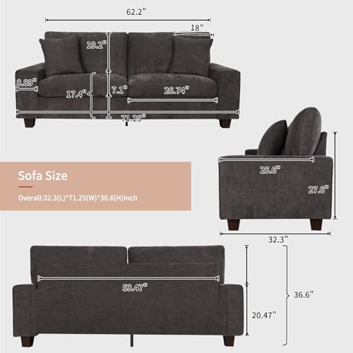 DOPEDIO 71.25" Modern Loveseat Sofa, Dark Grey, Couch for Living Room | Removable washable cover,pocket spring cushions, solid wood frame, easy assembly for apartments, ideal for small spaces - size: 71.25 inch, style: Dark Grey Chenille