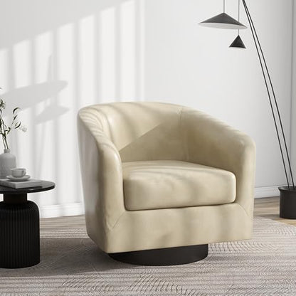 Swivel Barrel Accent Chair, Comfy Reading Armchair, Cream, Set of 2 | Club Chairs for Adults, Low-Back Design, Modern Round Style, Solid Wood Frame & Metal Swivel Base, For Living Room & Bedroom - color: Cream