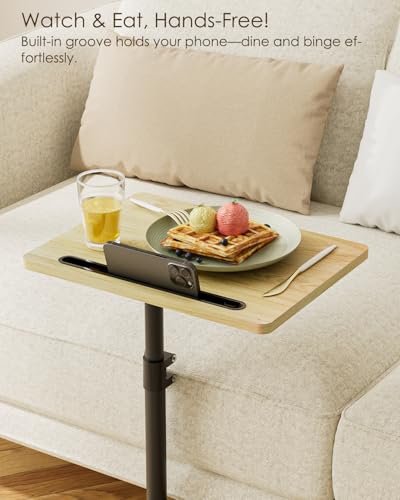 Masupu Sofa Arm Tray Table - 360° Swivel Height Adjustable End Table, Small Snack Side Table for Couch, C Shaped Table for Bed, Chair or TV Tray Table(Natural) - color: Natural
