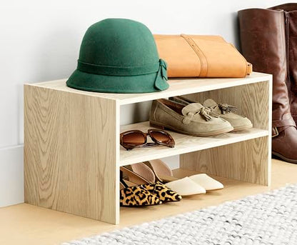 Whitmor Wood Stackable 2-Shelf Shoe Rack, White Oak, 24 inches，2 Pack - color: Light Brown, size: 24 INCH X2