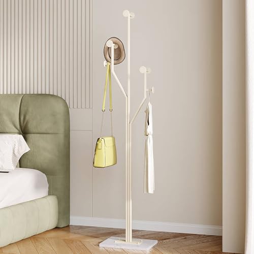 Freestanding Coat Rack Coat tree for Entryway Bedroom (White) | Tree-shaped, Easy Assembly, Space Saver, Heavy Duty, Metal Frame, Marble Base, 8 Hooks, Living Room, Office, Corner - color: All White
