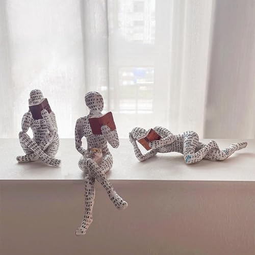 Reading Figurine Bookshelf Decor, Creative Abstract Thinker Statue, Home Office Modern Shelf Desk Book Decoration