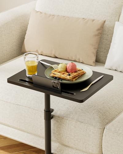 Masupu Sofa Arm Tray Table - 360° Swivel Height Adjustable End Table, Small Snack Side Table for Couch, C Shaped Table for Bed, Chair or TV Tray Table(Black) - color: Black