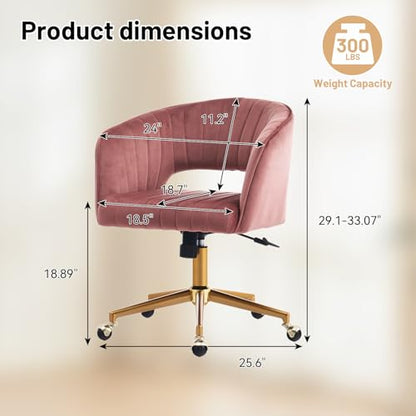 Vanity Chair with Back 360 Swivel Armchair and Gold Base, Criss Cross Chair with Wheels for Vanity Home Office, Living Room, Bedroom and Study (Pink) - color: Pink