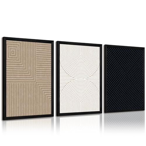 Abstract Modern Wall Decor Art Set of 3 Boho Neutral Canvas Wall Art Beige Minimalist Line Wall Art Decor Brown Black Art Modern Abstract Prints Pictures for Living Room Bedroom 12x16 Inch Framed - color: Black Line Prints, size: 12x16 Inch Wood Framed