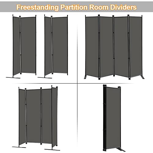 MAYOLIAH 4 Panel Room Divider Screen 6Ft Tall Foldable Privacy Dividers | The room divider is advised to use inside the room, NOT OUTDOORS in case it doesn't stand well under windy weather. - color: Grey, size: 4 Panel