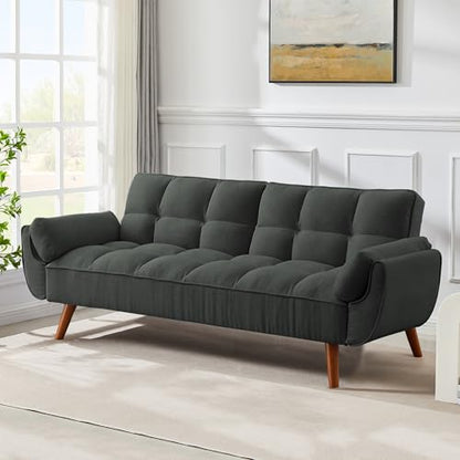 Futon Sofa Bed Modern Convertible Sleeper Sofa, 75” Linen Twin Size Futon Couch Comfy Recliner Sofa Couch with Adjustable Split Backrest for Living Room Small Spaces, Dark Grey - color: Dark Grey