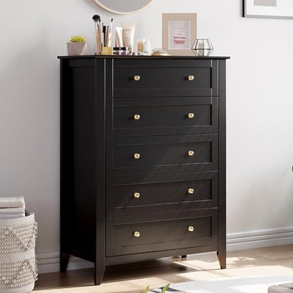 IDEALHOUSE 5 Chest of Drawer Dresser, Modern Wood Organizer Dresser Storage Cabinet with Drawers for Bedroom, Living Room, Entryway, Black | Simply 5 Drawer Dresser for Hallway Entryway, 15.8"D x 31.5"W x 42.5"H, Lacquered Storage Organizer for Living Roo