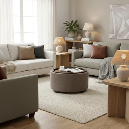 Zihanhome 30 Inch Round Storage Ottoman, Ottoman Coffee Table with Lift Off Lid, Boucle Modern Ottomans with Storage for Living Room, Bedroom, Apartments (Brown) - color: Brown