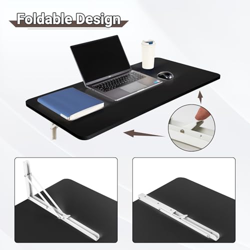 Neoaider Wall Mounted Folding Table 39.4”L x 19.7”W, Black | Laundry Folding Table with Heavy Duty Metal Collapsible Shelf Brackets, Wall Mounted Desk Fold Down for Small Spaces - color: Black, size: 39.4" x 19.7"