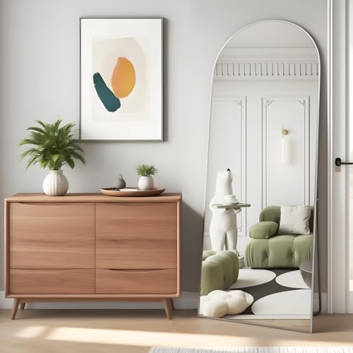 Full Length Mirror, 56"x16" Arch Floor Mirrors with Stand, White Arched Full Body Standing or Leaning Mirror for Bedroom, Living Room - color: White, size: 56"L x 16"W