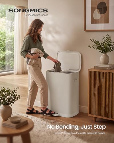 SONGMICS Laundry Basket with Lid, 42.2 Gallons, 2-Compartment Laundry Hamper with Handle and Pedal, Removable Liner, Easy Assembly, 22 x 18.5 x 29.5 Inches, Cappuccino Beige ULCB832L101 - color: Cappuccino Beige