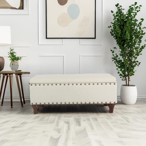 HomePop 42" Storage Bench with Nailhead Trim - Cream - color: Cream