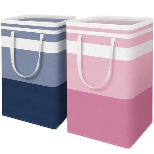 HomeHacks 2 Pack Laundry Baskets, Laundry Hampers Bags (Blue+Pink 88L) | Waterproof, Freestanding, Collapsible Clothes Hamper with Reinforced Handles in Laundry Room, Dorm, Bathroom, Bedroom - color: Blue+Pink, size: 88L