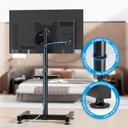 Floor TV Stand with Mount for 13-50 inch Screens, Tilting and Height Adjustable Floor Monitor Stand Mount, Portrait to Landscape, Portable TV Stand with Shelf Holds up to 77lbs Max VESA 200x200mm - size: 13"-50" Mobile TV Stand with Shelf