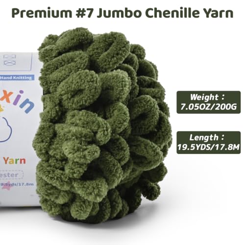 Super Soft Loop Yarn for Finger Knit, 3 Pack of 7.05oz/19.5yds Each, Chunky Blanket Yarn for Hand Knitting, #7 Jumbo Chenille Yarn, Fluffy Baby Blanket Yarn for Crochet Amigurumi (3 Army Green) - color: 3 Army Green