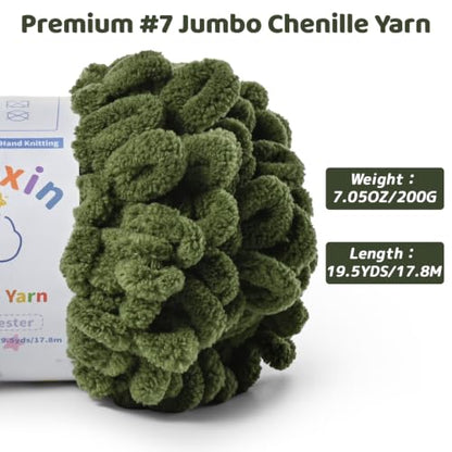 Super Soft Loop Yarn for Finger Knit, 3 Pack of 7.05oz/19.5yds Each, Chunky Blanket Yarn for Hand Knitting, #7 Jumbo Chenille Yarn, Fluffy Baby Blanket Yarn for Crochet Amigurumi (3 Army Green) - color: 3 Army Green