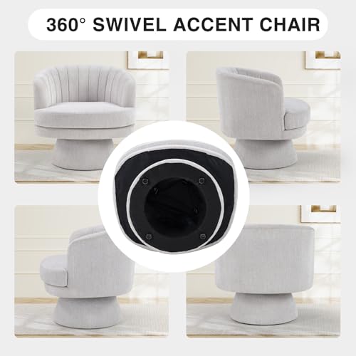 Swivel Accent Chair with Armrest, Modern 360 Degree Swivel Barrel Chair with Curve Back and Soft Cushion,Comfy Fabric Round Armchair Single Sofa for Living Room,Bedroom,Waiting Room,Grey - color: Grey