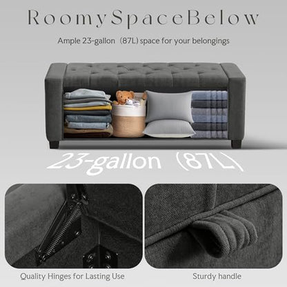 GRAINELL 42.13” Storage Ottoman Bench, Upholstered Tufted Bedroom Bench | End of Bed Storage Bench for Living Room & Entryway, 350 lb Capacity - color: Dark Gray