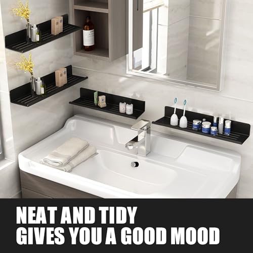 Over The Sink Shelf, Metal Wall Mounted Bathroom Countertop Organizer, Floating Shelf Organizer (2 PCS) (Black, 40CM(15.7'))