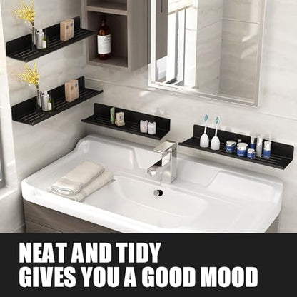 Over The Sink Shelf, Metal Wall Mounted Bathroom Countertop Organizer, Floating Shelf Organizer (2 PCS) (Black, 40CM(15.7'))