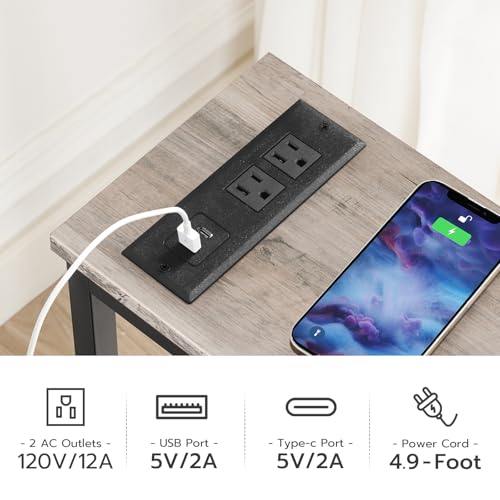 HOOBRO Narrow Console Table with Power Outlets, 44.9 Inches Sofa Table, Slim Behind Couch Table, Entryway Table with Display Shelf, for Living Room, Foyer, Hallway, Greige and Black BG114UXG01 - color: Greige + Black
