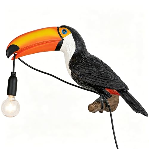 NorDiem Right Toucan Plug-in Wall Sconce,Resin Bird E12 Bulb,Boho Decor | vintage tropical style,drill mounting hardware included,soft warm glow, quick assembly,multi-space decor bedroom nursery cafe - color: Right Bird