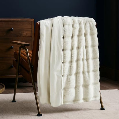 Cozy Bliss Deluxe Sheared Rabbit Faux Fur Throw Blanket, Soft Fuzzy High-Low Sculpted Plush Blanket for Couch, Cozy Home Accent, All Season Use, Beige 50"x60" - color: Stripe - Beige, size: Throw(50" x 60")