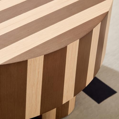 31.5" Modern Round Wood Coffee Table MDF Center Table Striped Design Modern Dinning Table for Living Room, Office, Apartment.(Stripes) - color: Color Mixing