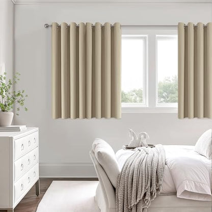 ChrisDowa Tan Blackout Curtains 45 Inches Long 2 Panels for Bedroom | Room Darkening,Light Blocking,Thermal Insulated,Faux Linen,Farmhouse,Grommet,Window Treatment,Drapes,Living Room,52x45 - color: Tan, size: 52"W x 45"L (Pack of 2)
