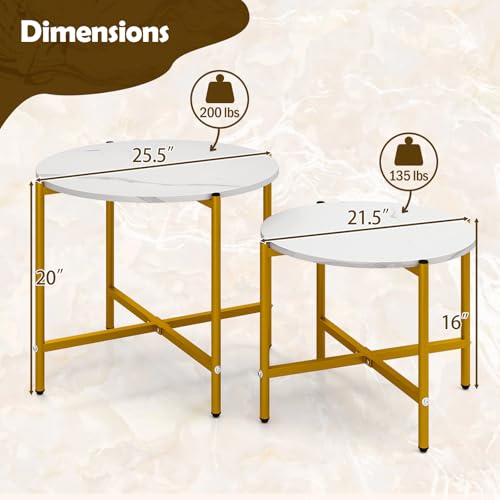 GOFLAME Nesting Coffee Table Set of 2, Round Coffee Tables with Wood Tabletop & Heavy-Duty Metal Frame, Modern Circle End Table & Side Tables, Nesting Tables for Living Room, Bedroom (White) - color: White