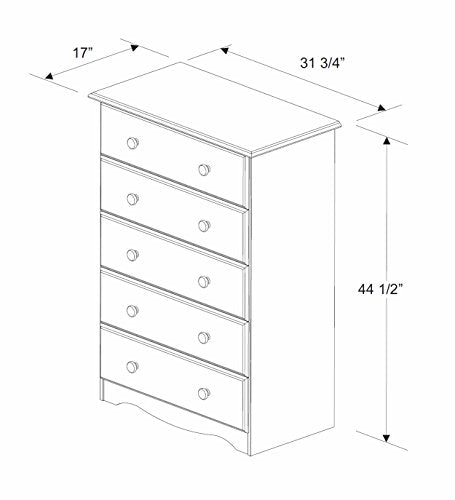 100% Solid Wood 5-Drawer Chest, Mocha. Requires Assembly