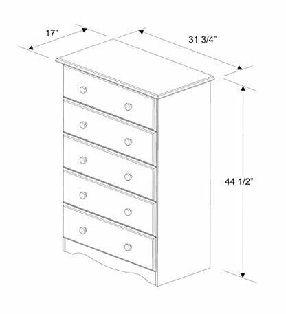 100% Solid Wood 5-Drawer Chest, Mocha. Requires Assembly