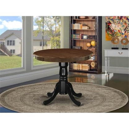 BOWERY HILL Round Rubber Wood Dining Table, 36" Diameter, Oak Walnut Finish, Black Pedestal Base, Traditional Antique Style, Durable Kitchen/Dinette Table for Small Dining Rooms - color: Oak and Black