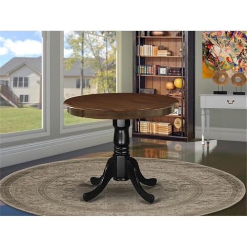 BOWERY HILL Round Rubber Wood Dining Table, 36" Diameter, Oak Walnut Finish, Black Pedestal Base, Traditional Antique Style, Durable Kitchen/Dinette Table for Small Dining Rooms - color: Oak and Black