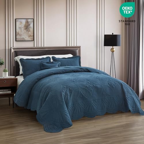 DaisyHuang Bedspread - Full Size Bedding Cover - Modern & Contemporary Coverlet Set, Real Stitching, Reversible, Lightweight, 5 Piece, Navy - color: Navy, size: Full(96"x110")