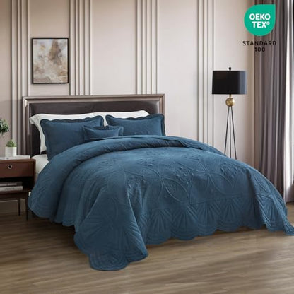 DaisyHuang Bedspread - Full Size Bedding Cover - Modern & Contemporary Coverlet Set, Real Stitching, Reversible, Lightweight, 5 Piece, Navy - color: Navy, size: Full(96"x110")