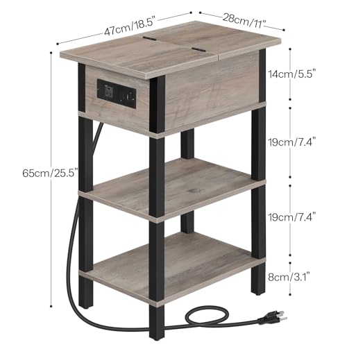HOOBRO End Table with Charging Station, Flip Top Side Table with USB Ports, Narrow Nightstand Bedside Tables with Storage Shelves, for Small Space, Living Room,Greige and Black BG141UBZ01 - color: Greige + Black