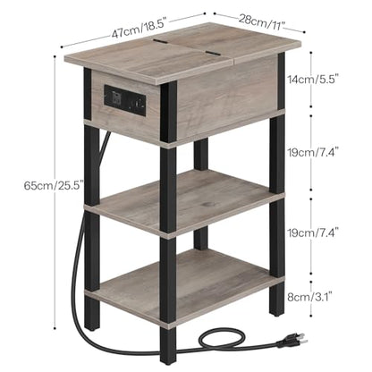 HOOBRO End Table with Charging Station, Flip Top Side Table with USB Ports, Narrow Nightstand Bedside Tables with Storage Shelves, for Small Space, Living Room,Greige and Black BG141UBZ01 - color: Greige + Black