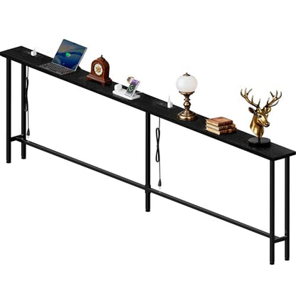 GRLEAF 102 Inch Narrow Sofa Table with Power Outlets, Extra Long Console Table Behind Couch Table with Charging Station, Skinny Entryway Table Thin Table for Living Room, Narrow Spaces (Black) - color: Black, size: 102IN