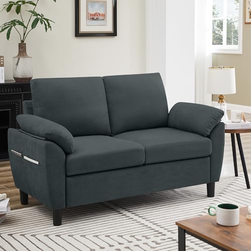 Small Loveseat Sofa, 57" Mid Century Modern Love Seat, 2 Seater Couches for Living Room, Bedroom, Small Spaces, Dark Grey - color: Dark Grey