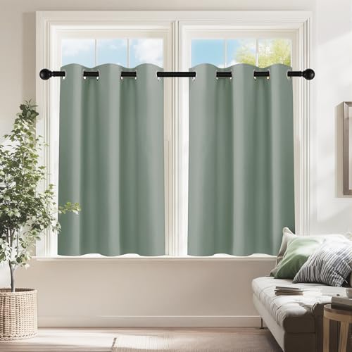 PONY DANCE Sage Green Small Curtains for Bathroom, Black Out Thermal Insulated Short Window Drapes Grommet Room Darkening Half Window Curtains for Cabinet Dorm Loft(2 Panels, W 34 x L 36 inches) - color: Sage Green, size: 34"W x 36"L (Pack of 2)