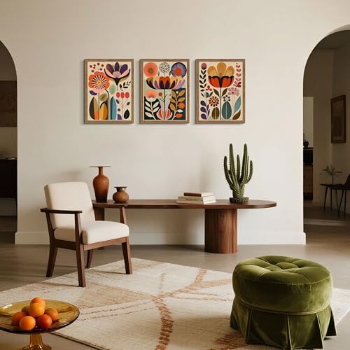 Framed Colorful Floral Wall Art Set of 3, Abstract Scandinavian Flower Canvas Wall Decor Paintings, Mid Century Modern Botanical Artwork Pictures Prints for Living Room Bedroom Dining Room 16x24 Inch - color: Abstract Colorful Floral, size: 24L" x 16W"