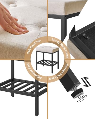 IBUYKE Rectangular Makeup Stool, Linen Seat Vanity Chair, Linen WBD017Y | Adjustable Feet Storage Space Footrest Multi-Use Small Side Table Ottoman Bedroom - color: Linen, size: Rectangular