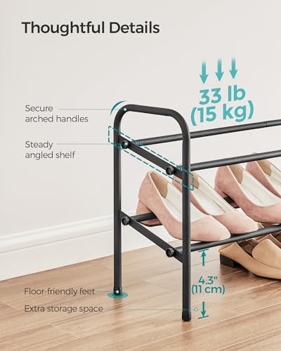 SONGMICS Expandable Shoe Rack, 2 Tier Shoe Rack Shelf, Adjustable Shoe Organizer Storage for 15 Pairs of Shoes, Metal Free Standing Shoe Racks for Closet, Front Door Entryway, Easy Assembly, Ink Black - size: 2 Tier (16.5"H)