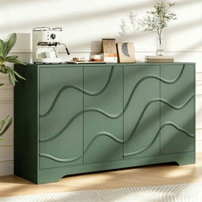 Godchoices 56" Sideboard Buffet Cabinet with Storage, Modern Accent Credenza with Wavy Doors & Adjustable Shelf, Console Cabinet for Kitchen,Living Room,Dining Room,Entryway,Hallway - color: 56" Green