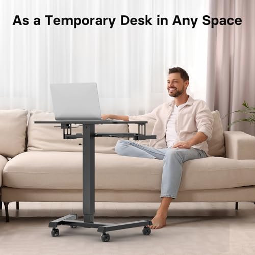 BONTEC Mobile Standing Desk with Keyboard Tray, Mobile Podium on Wheels | Rolling Laptop Sit Stand Desk, Adjustable Height Desk Up to 33lbs, Portable Computer Workstation Cart for Living Room, Office - color: Black