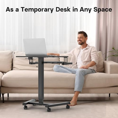 BONTEC Mobile Standing Desk with Keyboard Tray, Mobile Podium on Wheels | Rolling Laptop Sit Stand Desk, Adjustable Height Desk Up to 33lbs, Portable Computer Workstation Cart for Living Room, Office - color: Black