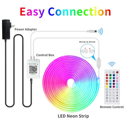 segrass 50ft RGB LED neon Rope Lights LED neon Lights with Remote Control/APP Control IP65 Waterproof Flexible Neon LED Strip Lights for Bedroom Room Outdoors Décor - size: 50ft